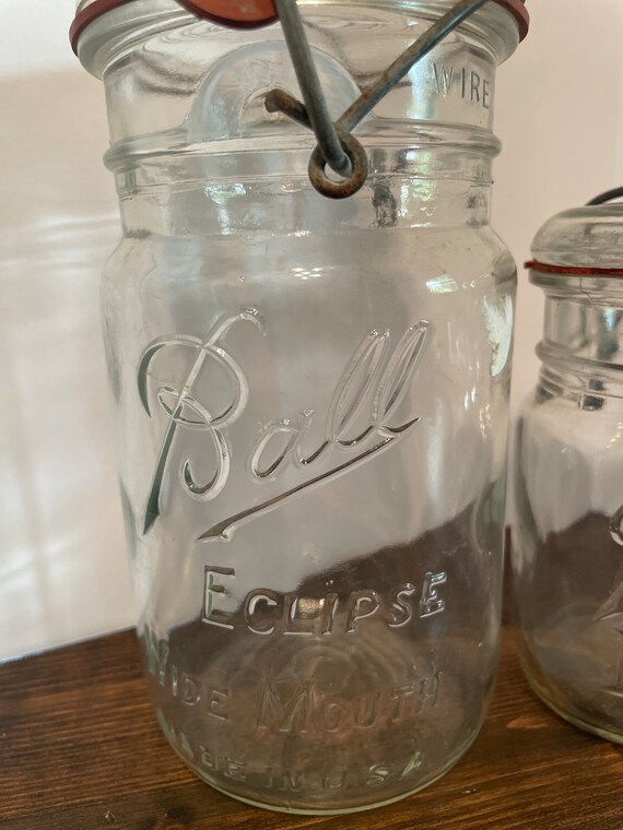 Set of 3 Vintage Ball Ideal Mason Jars With Wire Bail Clear Glass