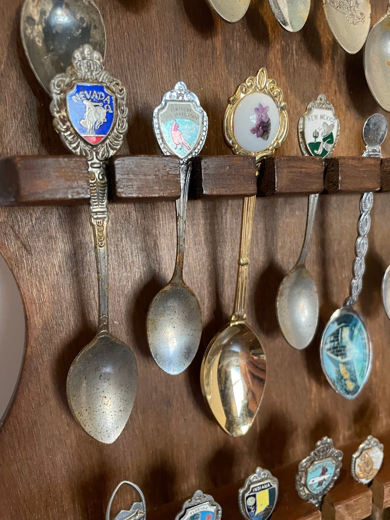 Vintage Wooden Souvenir Spoon Wall Rack Display Holder With Etsy