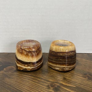 Vintage Marble Swirl Candle Holders set of 2 Hand Carved Dark Brown