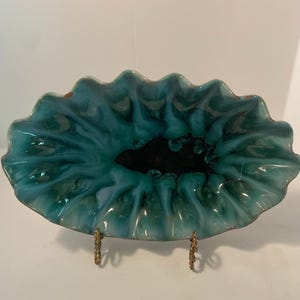 Vintage Blue Mountain Pottery Redware Snackbricka 33 cm svart och grön turkos