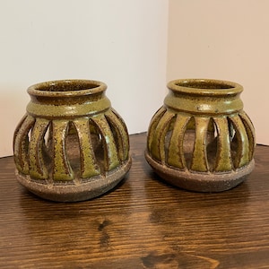 Set of 2 Artisan Handmade Candle Holders, Signed and Dated 1982