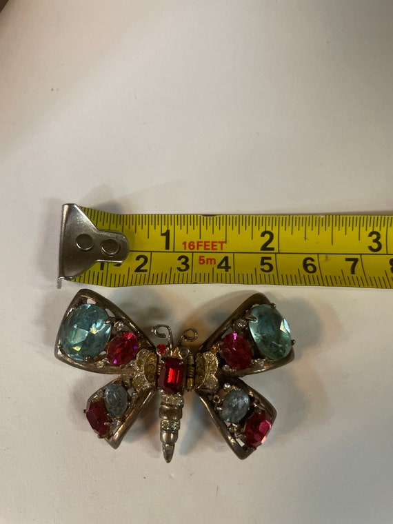 Vintage Butterfly Brooch with Moveable Body Multi… - image 5