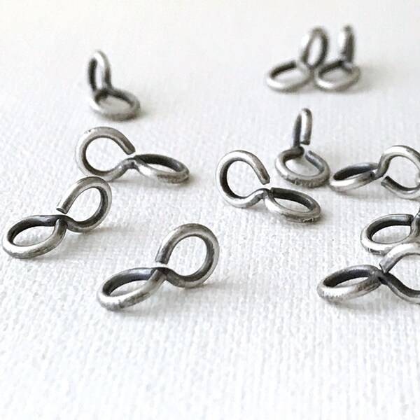 Antique Silver Twisted Figure Eight. Double Loop Connector. Jewelry Link. Hang Straight Jump Ring. 10 mm x 19 G. Plated Brass Finding. 40 Pc