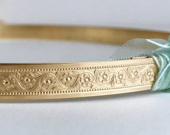 18" Floral Brass Wire. Vintage Jewelers Flower Pattern Fancy Flat Stock. Bracelet Bezel Ring Jewelry Making Metal. 24 G x 5/16" 8 mm wide.