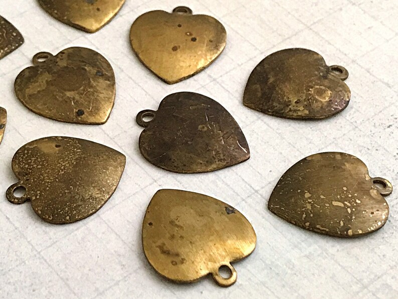 20 Pcs Vintage Heart Tags Authentic Dark Finish Distressed Brass Charms 58 16 mm Antique Brass Stampings