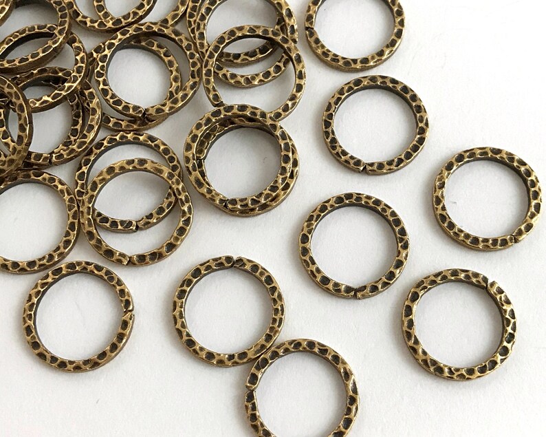 13 Mm X 16 G Antique Gold Hammered Jump Rings Square Textured Etsy