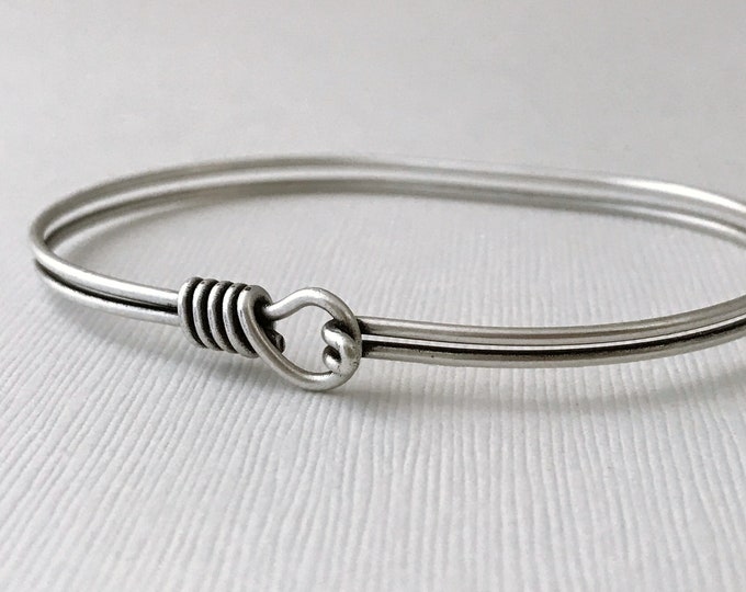 Wire Wrapped Bracelet Bangle, Sterling Silver Plate, Antique Ox Finish ...