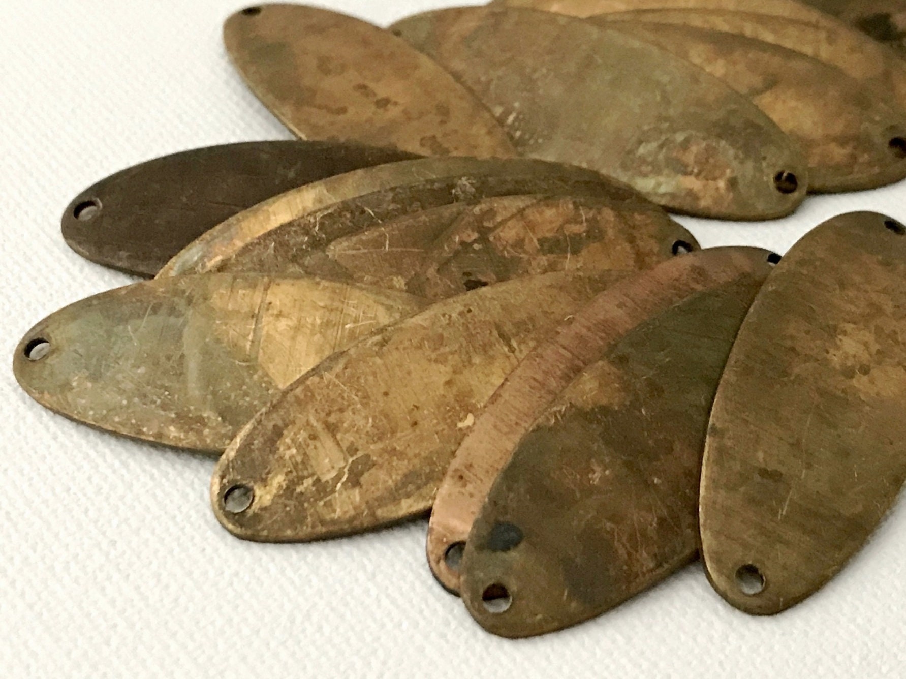 Vintage Patina Brass Blanks, Oval Stamped Tags, Antique Stampings, 19…