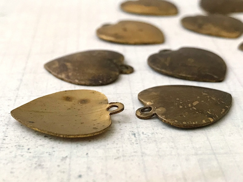 20 Pcs Vintage Heart Tags Authentic Dark Finish Distressed Brass Charms 58 16 mm Antique Brass Stampings