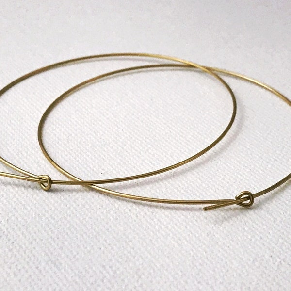 2" 51 mm Hoop Ear Wires, Raw Brass, 22 G, Handmade Earwire Blanks, Delicate Threader, Beading, Macrame Hoop Earrings 12 - 36 Pcs