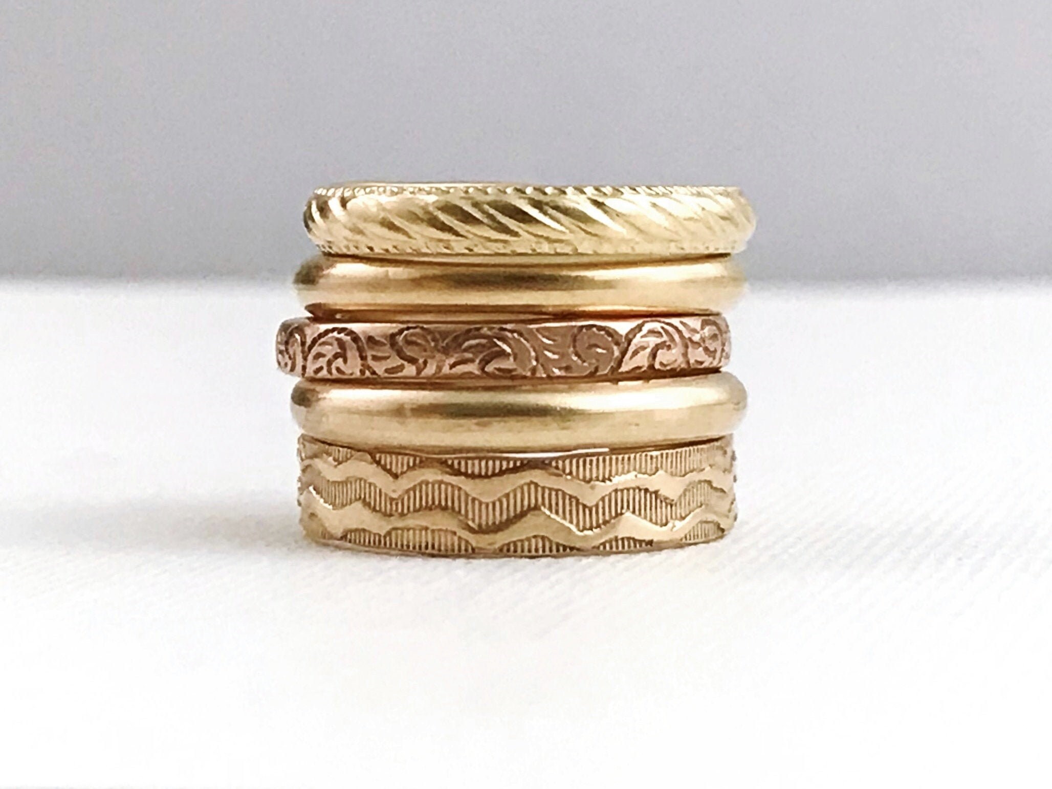 Stacking Ring Set. 5 Adjustable Rings. Vintage Raw Brass. Mixed Thin …