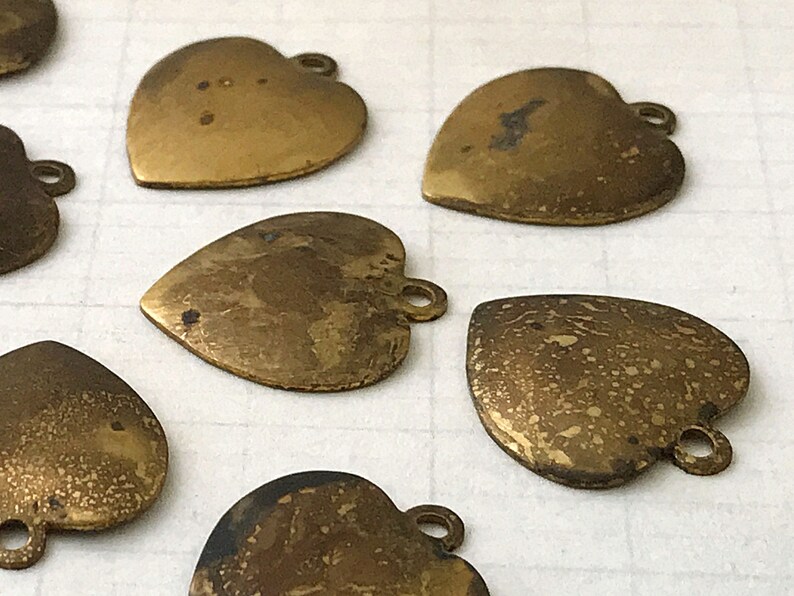 20 Pcs Vintage Heart Tags Authentic Dark Finish Distressed Brass Charms 58 16 mm Antique Brass Stampings