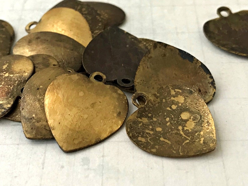 20 Pcs Vintage Heart Tags Authentic Dark Finish Distressed Brass Charms 58 16 mm Antique Brass Stampings