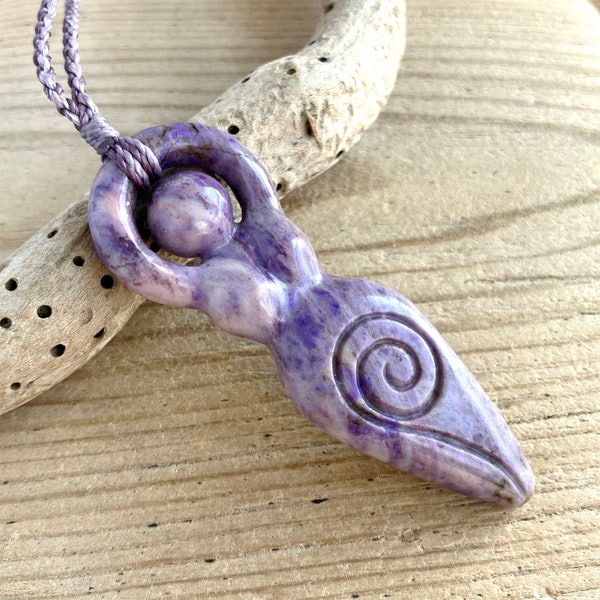 Spiral Goddess Pendant in Turkish Lavender Jade 75 mm (TUR4267P)