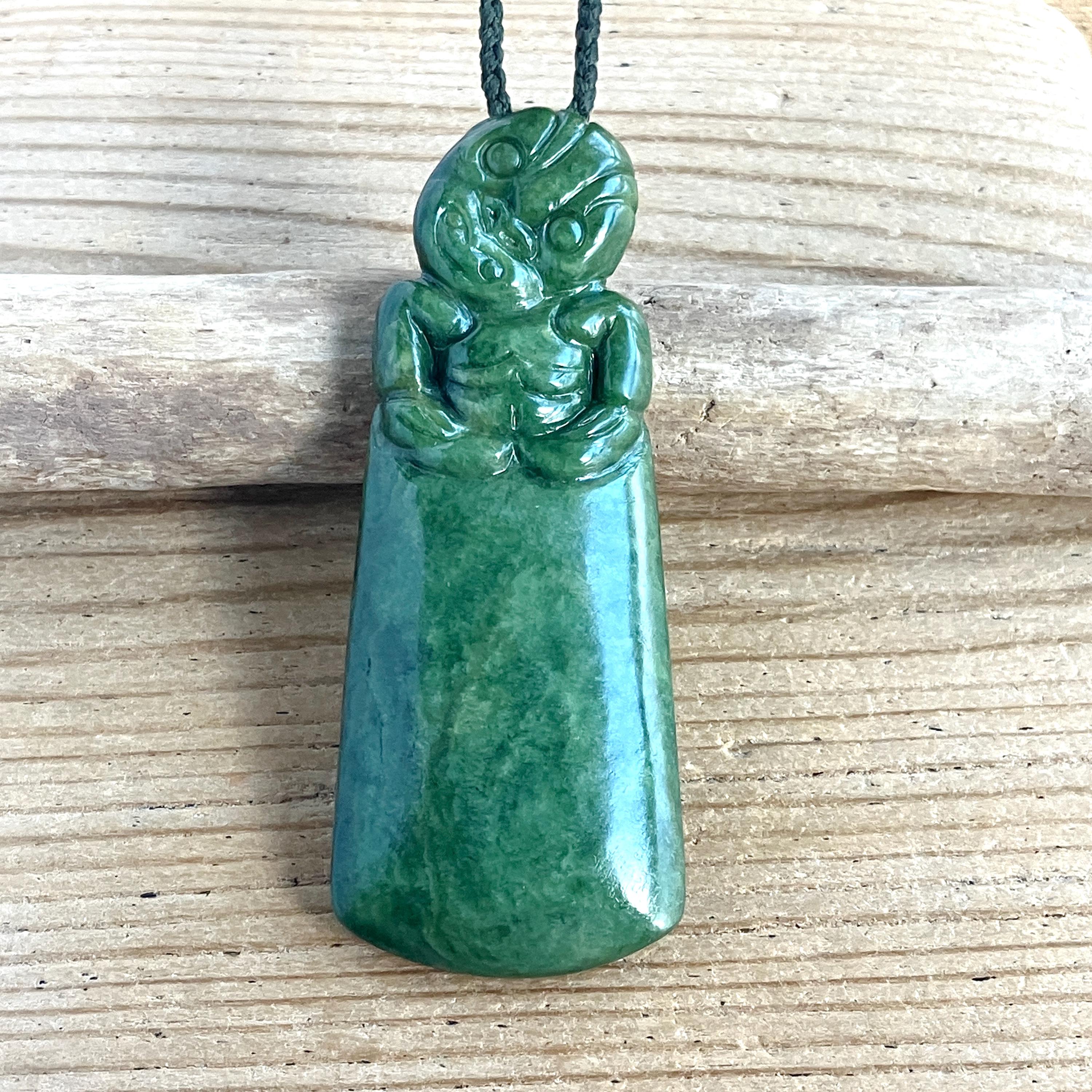 New Zealand Flower Pounamu Greenstone Jade Toki Styled Hei Tiki