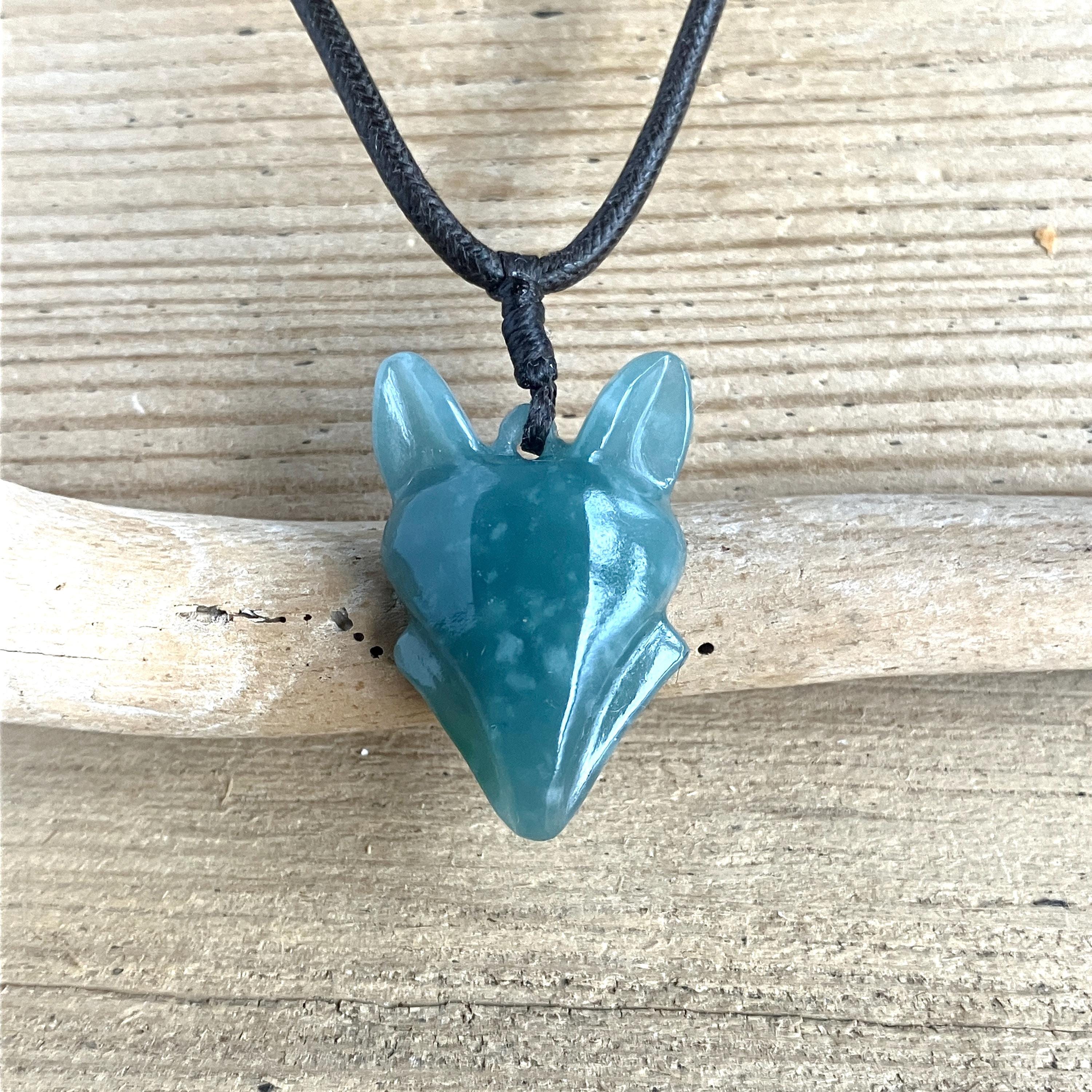 Mini Wolf Head Pendant Choker Necklace in Guatemalan Light Blue