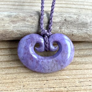 Mini Turkish Lavender Jade Heart & Koru Pendant Necklace 38 mm (TUR6109P)