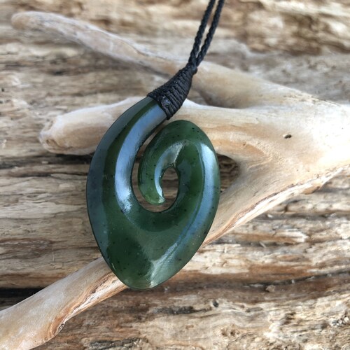 Siberian Nephrite Jade Hei Matau Fish Hook Pendant / Necklace 57mm long (SIB1033P)
