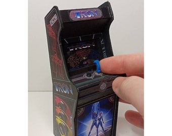 Tron 1/12 Scale Arcade Cabinet, Miniature Dollhouse 80s 90s Mini Arcade, arcade1up for Action Figures, Retro Game