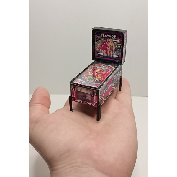 PLAYBOY 1/18 Scale Pinball Machine, Handmade Miniature Dollhouse, 80s 90s Retro Game, Mini Pinball for Action Figures, arcade1up