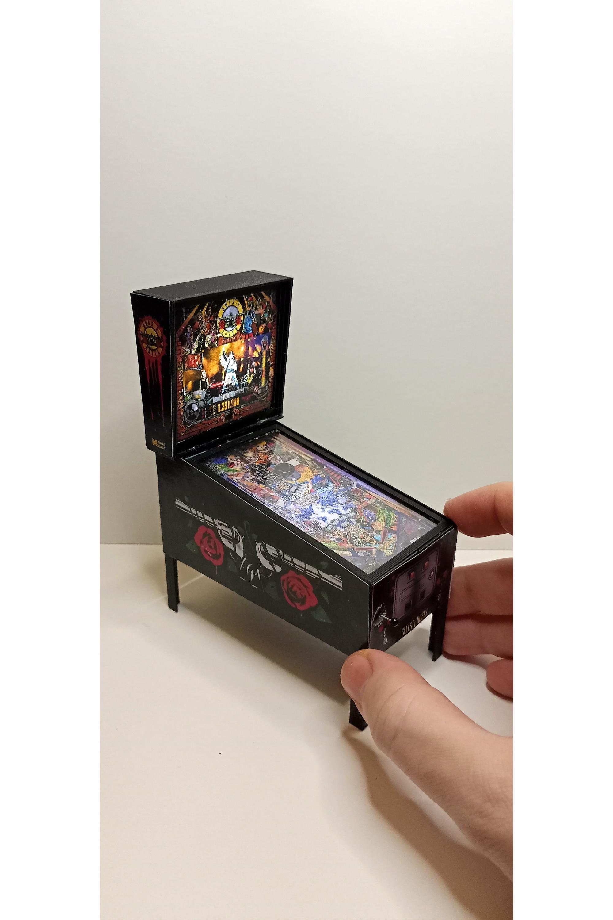Miniature GUNS AND ROSES Pinball Machine: 1/12 Scale Dollhouse Replica