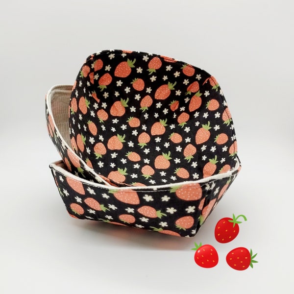 Summer Strawberry Print Fabric Trinket Tray, Fabric Catch All Tray, Fabric Basket, Soft Sided Tray Catch-all, Bedside Table Holder