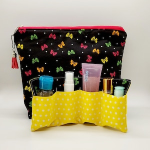 Neon Bows Makeup Bag, Polka Dot Travel Cosmetic Bag with Insert