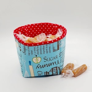 Kitchen Tools and Ingredients Fabric Bucket, Fabric Bucket, Candy Bucket, Kitchen Counter Helper, Chef Gift, Home Baker Gift