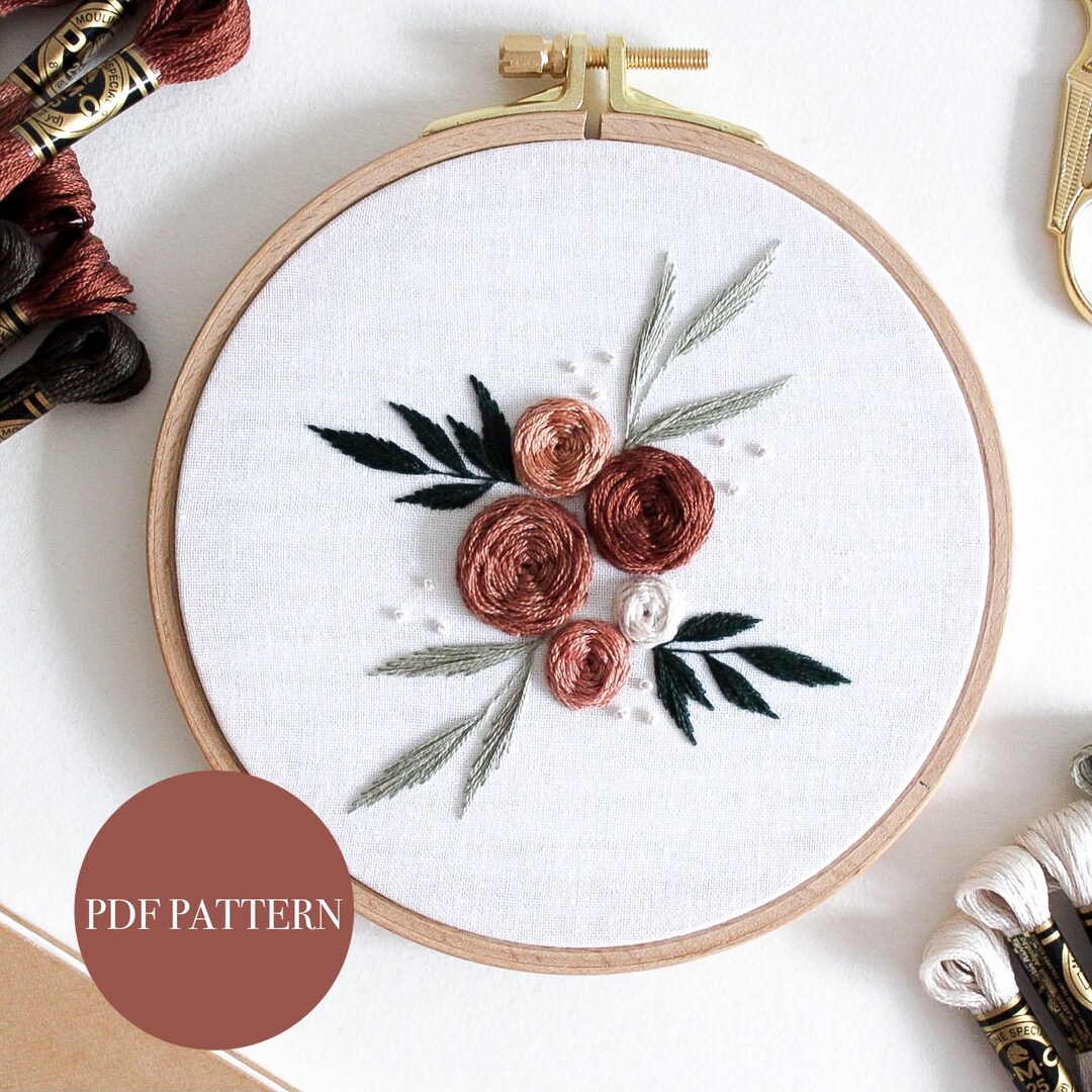 Vintage Roses Embroidery Pattern, Beginner Embroidery, PDF Embroidery