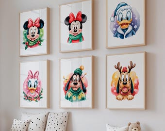 Mickey and Friends Christmas Poster | Mickey & Minnie Christmas Wall Art | Set of 6 Holiday Disney Prints | Mickey Mouse Christmas Printable