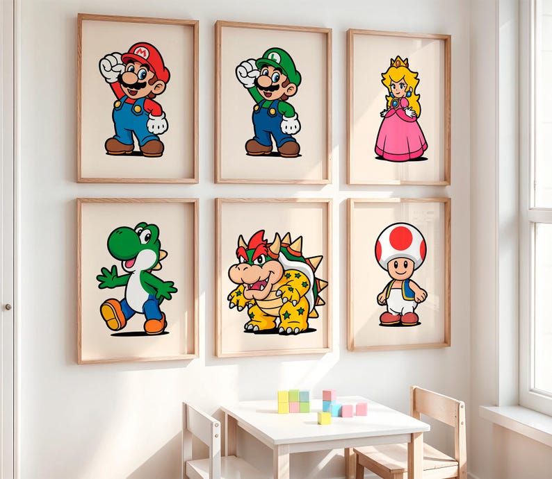 Mario Game Wall Art Set of 6 | Super Mario Bros Prints | Retro Nintendo ...