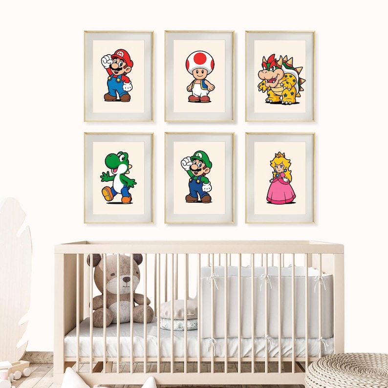 Mario Game Wall Art Set of 6 | Super Mario Bros Prints | Retro Nintendo ...