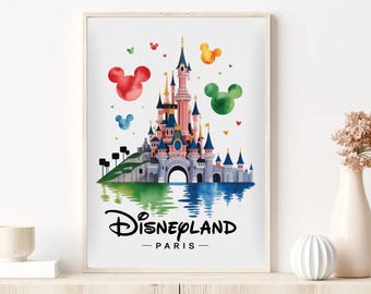 Disneyland Paris Castle Wall Art – Watercolor Disney Castle Print – Mickey Artwork – Fairytale Nursery & Kids Room Decor – Digital Download