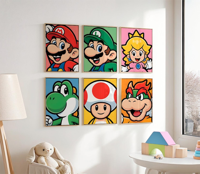 Classic Mario Game Prints: Set of 6 Kids Room Wall Art (digital ...
