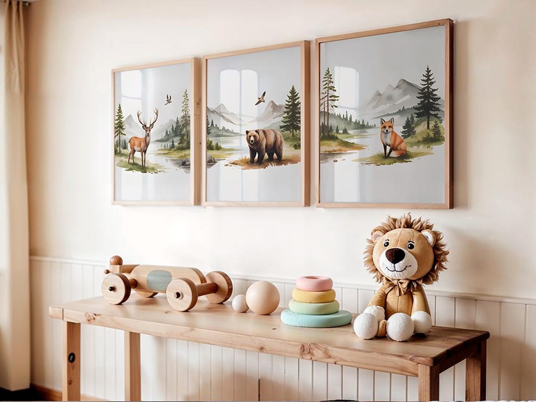 Woodland Nursery Wall Art PRINT, Mountain Wall Art, Tree Nursery Decor ...
