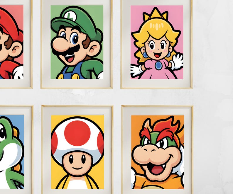 Classic Mario Game Prints: Set of 6 Kids Room Wall Art (digital ...