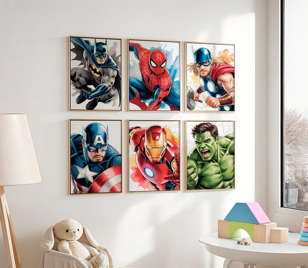 Superhero Nursery Wall Art Set of 6 | Boys Bedroom Prints | Cute Baby ...