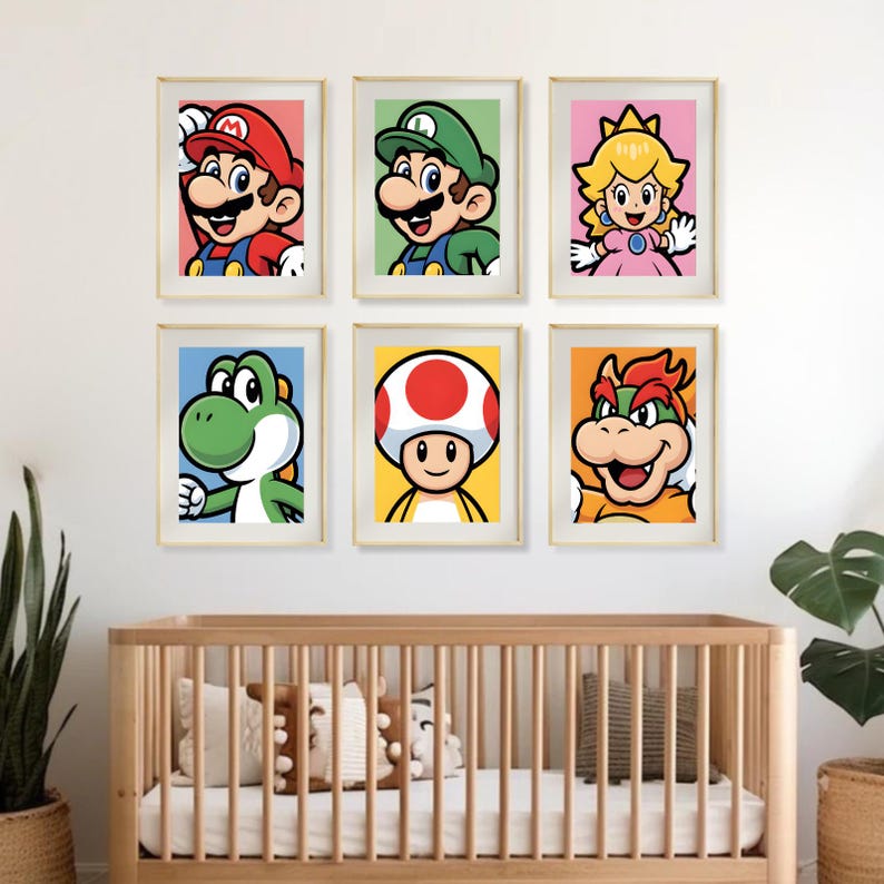 Classic Mario Game Prints: Set of 6 Kids Room Wall Art (digital ...