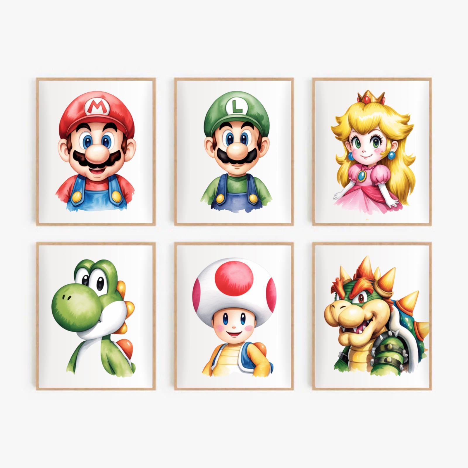 Super Mario Wall Art Set of 6 | Mario, Luigi, Peach, Yoshi, Bowser ...