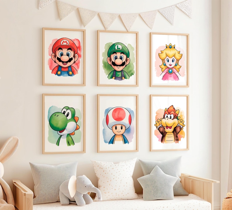 Mario Game Wall Art Set of 6 | Super Mario Bros Prints | Retro Nintendo ...