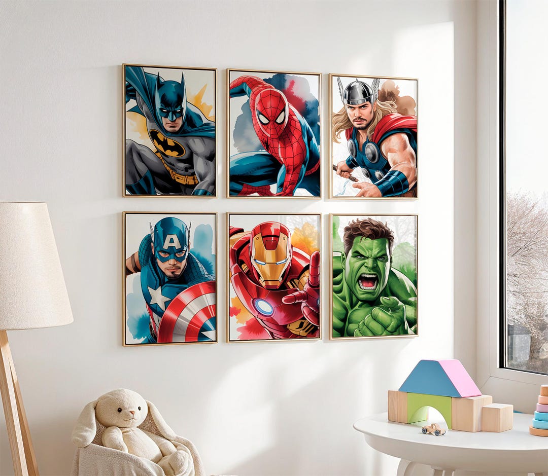 Superhero Set of 6 Nursery Wall Art | Boys Bedroom Prints | Cute Baby ...