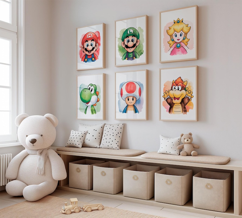 Mario Game Wall Art Set of 6 | Super Mario Bros Prints | Retro Nintendo ...
