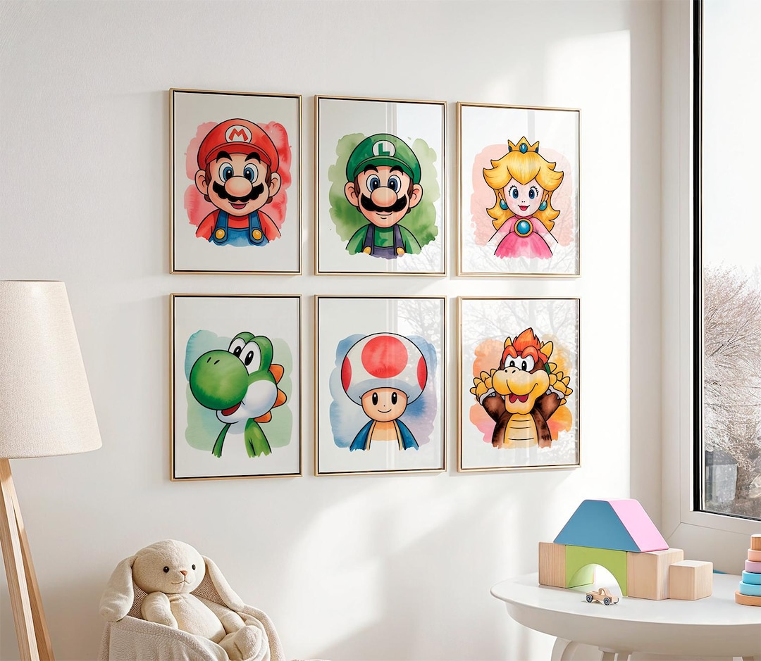 Mario Game Wall Art Set of 6 | Super Mario Bros Prints | Retro Nintendo ...