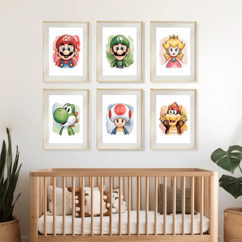 Mario Game Wall Art Set of 6 | Super Mario Bros Prints | Retro Nintendo ...