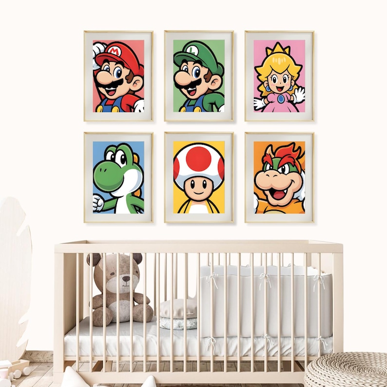 Classic Mario Game Prints: Set of 6 Kids Room Wall Art (digital ...