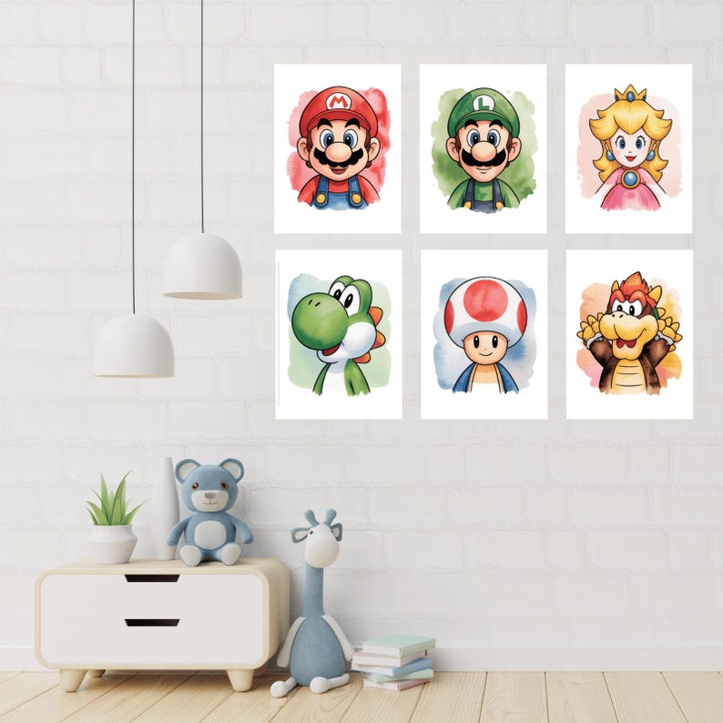 Mario Game Wall Art Set of 6 | Super Mario Bros Prints | Retro Nintendo ...