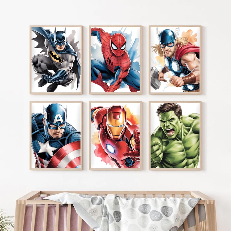 Superhero Nursery Wall Art Set of 6 | Boys Bedroom Prints | Cute Baby ...