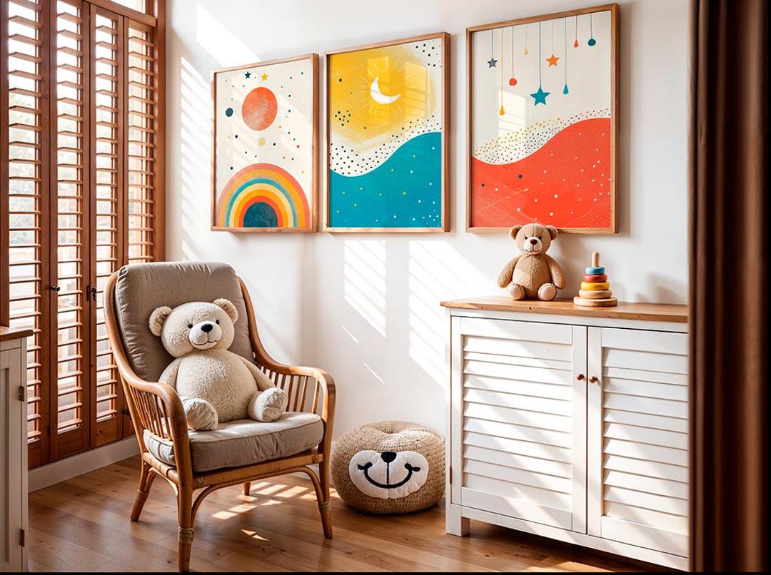 Nursery Prints - Celestial Rainbow Wall Art – Set of 3 Abstract Sky ...