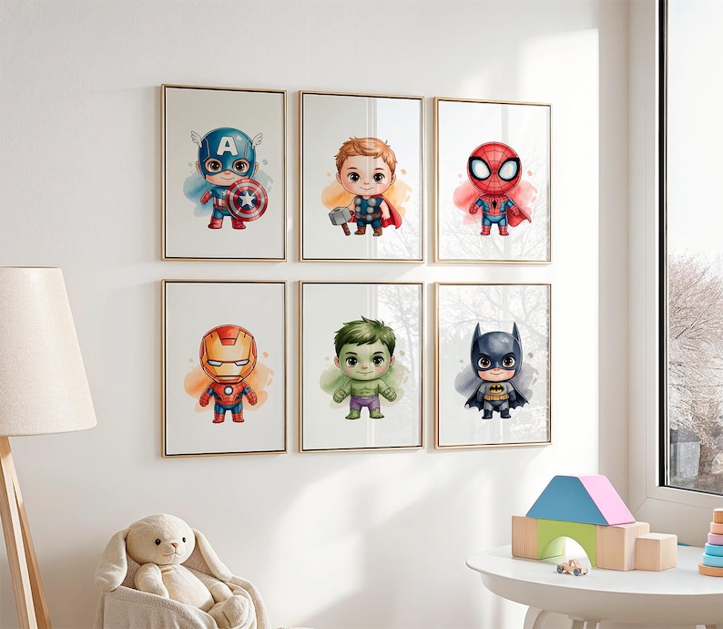 Superhero Wall Art Set of 6 | Watercolor Baby Heroes Prints | Boys Room ...