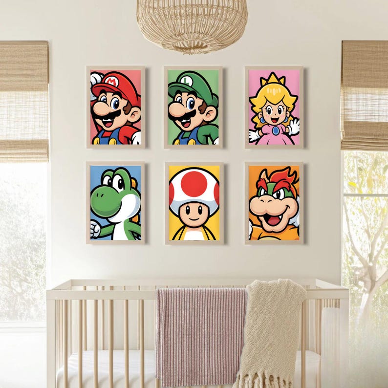 Classic Mario Game Prints: Set of 6 Kids Room Wall Art (digital ...